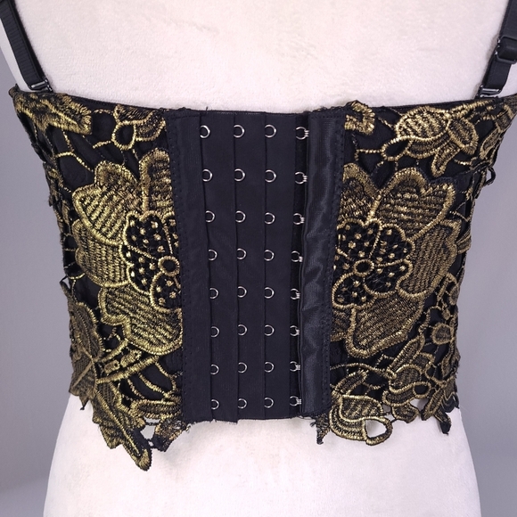 Unbranded Gold Black Floral Lace Embroidered Sexy Bustier Corset Crop Top SM - Picture 6 of 13
